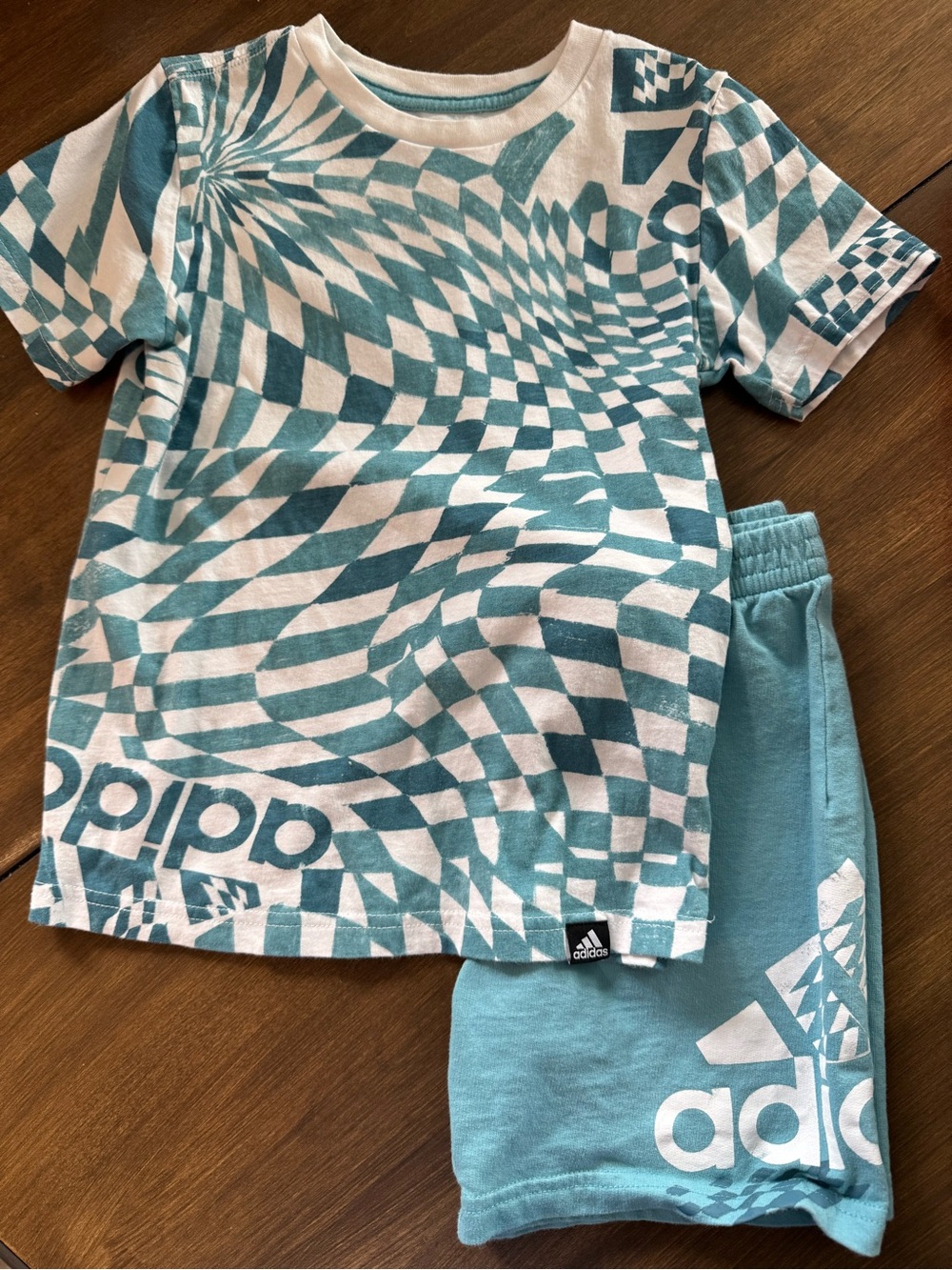 adidas Teal & White Optical Graphic Short Sleeve Tee